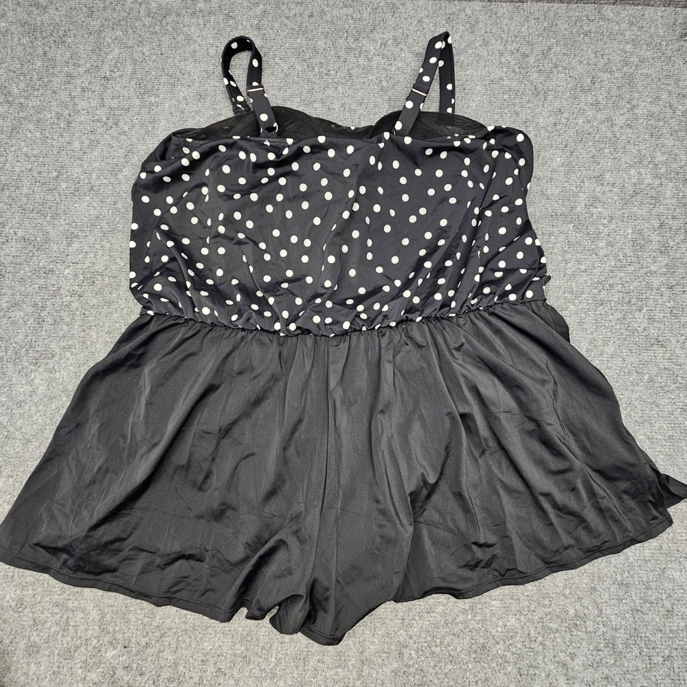 Swim Solutions Romper 22W Black Polka Dot Tummy Control Thigh Minimizer Swimsuit - Picture 5 of 9